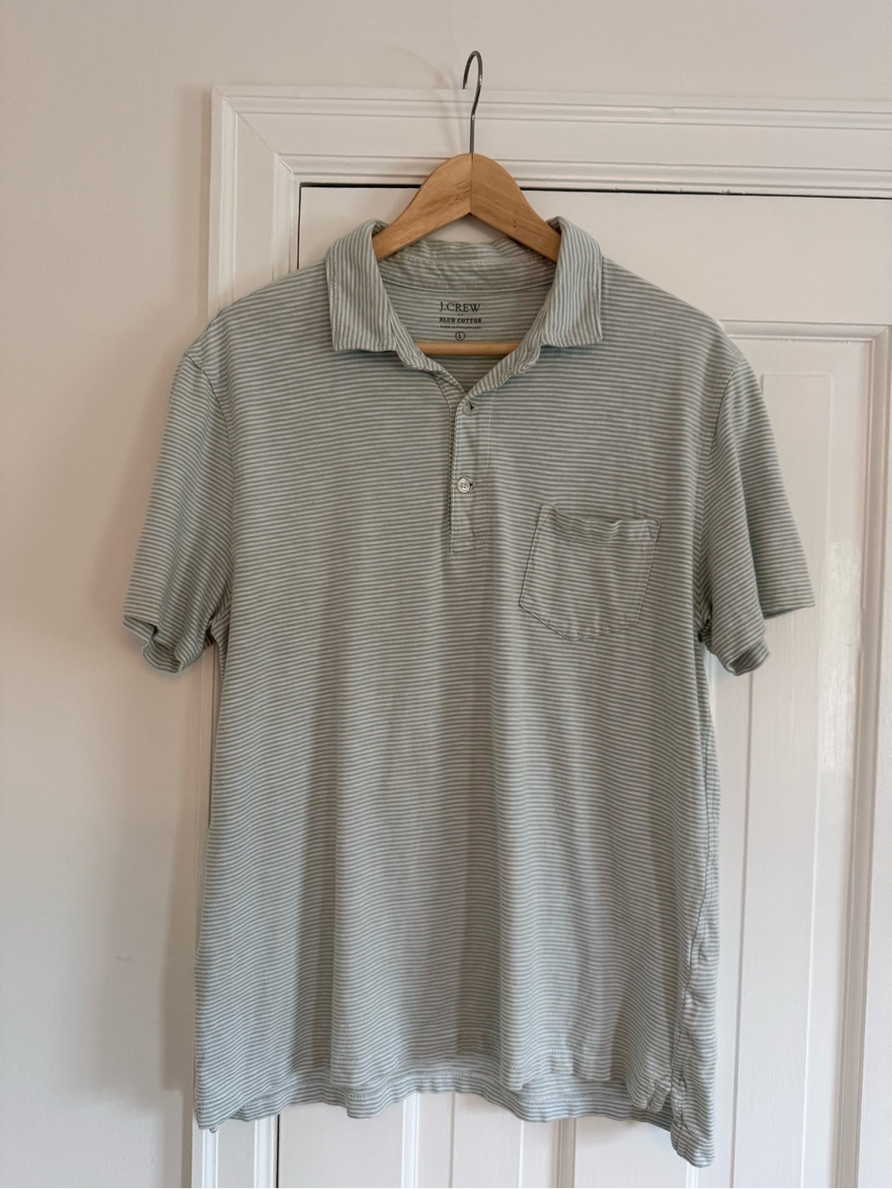 J. Crew Factory Mint Green Thin-Striped Polo with Chest Pocket
